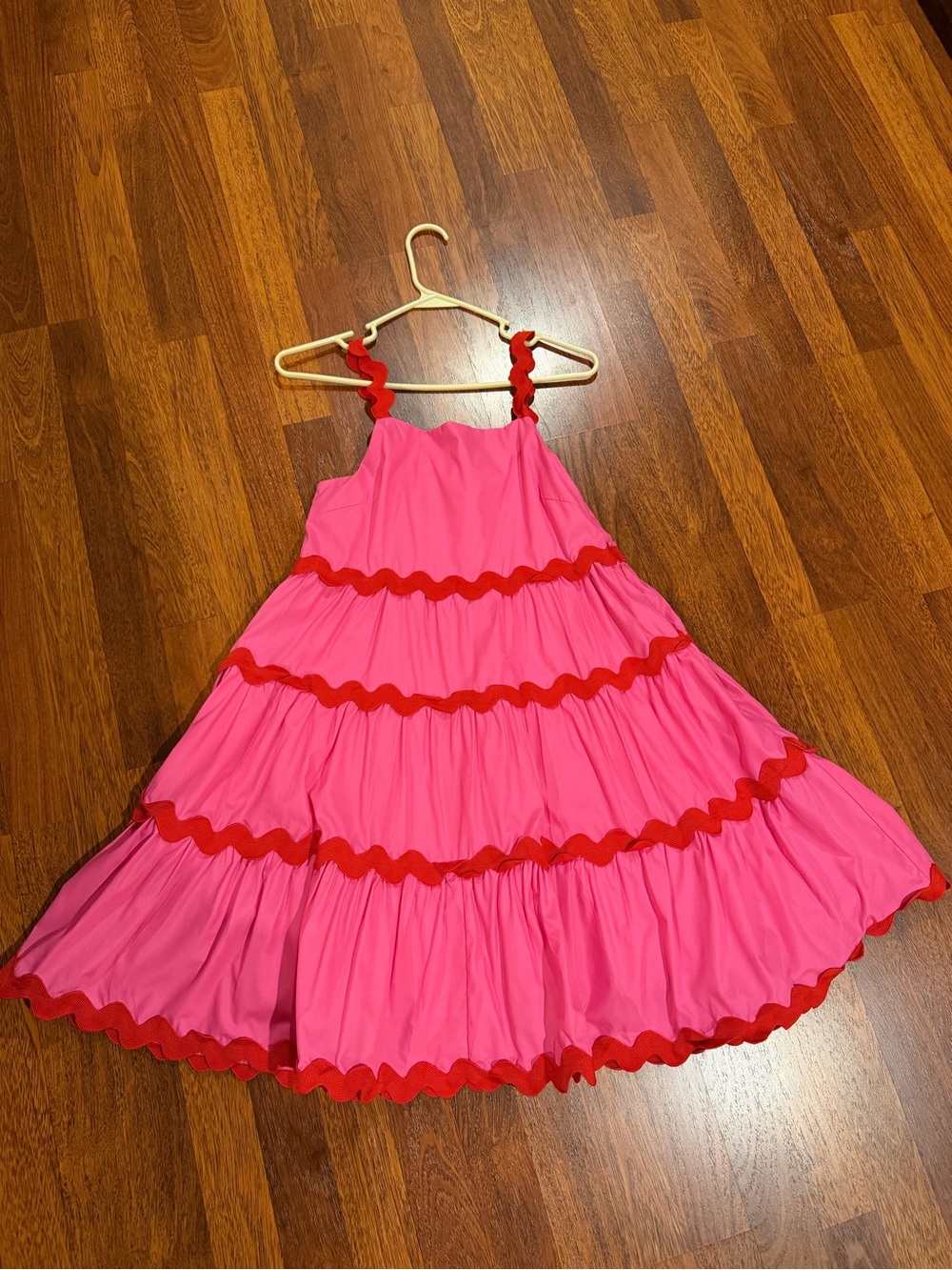 entro Hot Pink Dress with Red Scallop Trim
